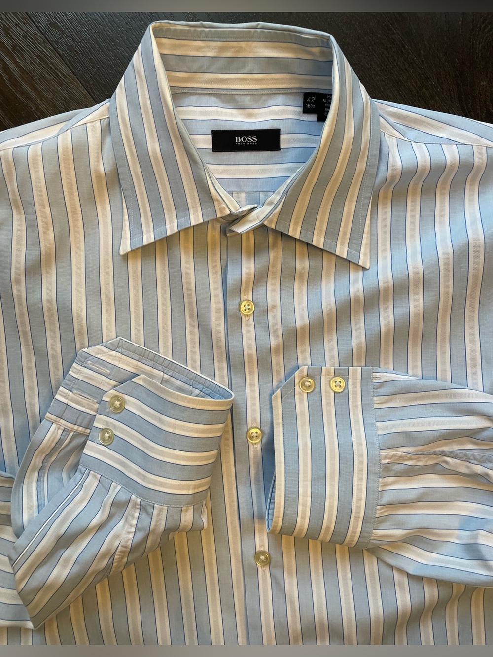 Hugo Boss - all cotton stripe dress shirt Size 42 (16.5”neck)